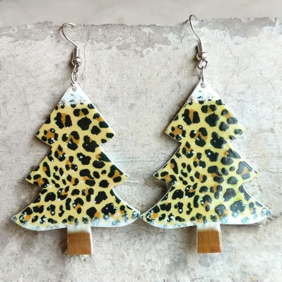 Cheetah Leopard Acrylic Christmas Tree Buffalo Tie Dye Dangle Earrings for Women