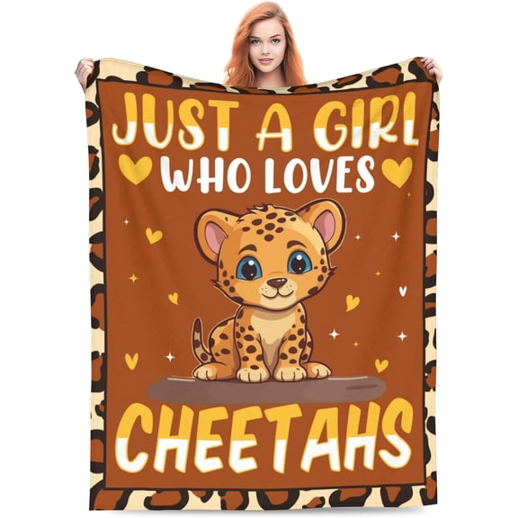 Cheetah Leopard Blanket Gifts for Women Just a Girl Who Loves Cheetahs Throw Blankets Soft Warm Lightweight Cozy Cartoon Animal Throws for Bed Living Room Sofa Couch Birthday Decor 50x60in