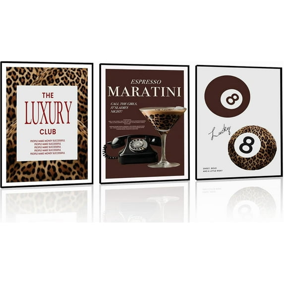 Cheetah Leopard Bows Lucky 8 Ball Art Poster Aesthetic Girly Room Dopamine Decor Painting Canvas Print Minimalist Preppy Wall Picture For Dorm, Apartment, Modern Home Decoration