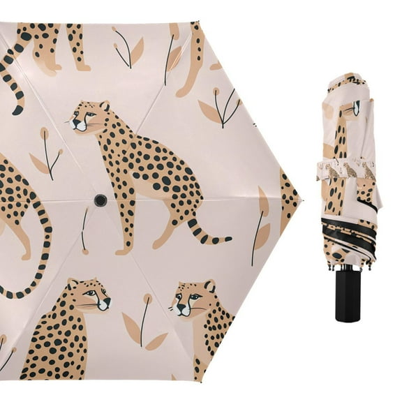Cheetah Leopard Compact Sun Umbrella Windproof Travel Umbrellas for Rain Strong Portable UV Protection