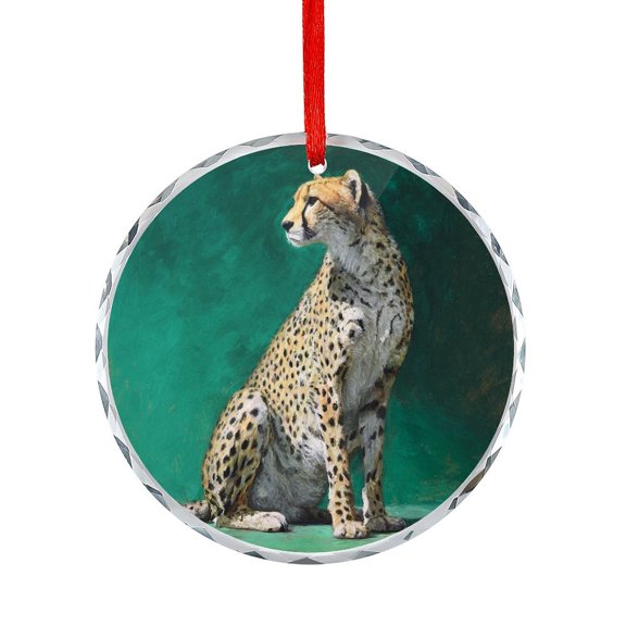 Cheetah Leopard Crystal Glass Christmas Ornament Hanging Craft Collectibles for Xmas Trees Home Party Gifts Leopard Jungle Animal Holiday Ornaments