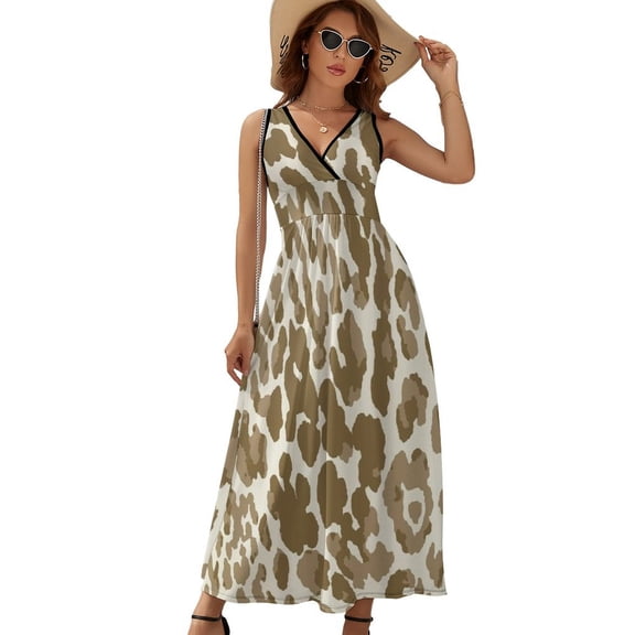 Cheetah Leopard Dress Fashion Boho Beach Long Dresses Female Party Printed Maxi Dress