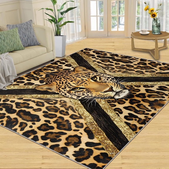 Cheetah Leopard Print Area Rugs, Brown Animal Pattern Carpet, Washable Non Slip Low Pile Soft Rug for Living Room Bedroom Dining Room Home Office Decor Mat 2x3ft