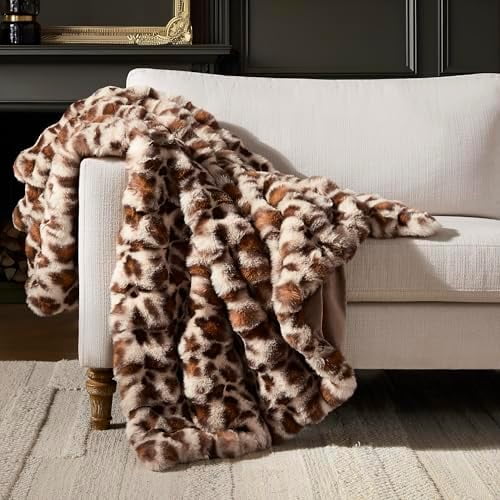 Cheetah Leopard Print Bubble Throw Blanket, Luxury Faux Rabbit Fur Mink Plush Throw for Couch, Sofa and Bed, Soft Fluffy Fuzzy Cozy Blanket for Women, Thick and Warm, 50x60 inches, 950 GSM