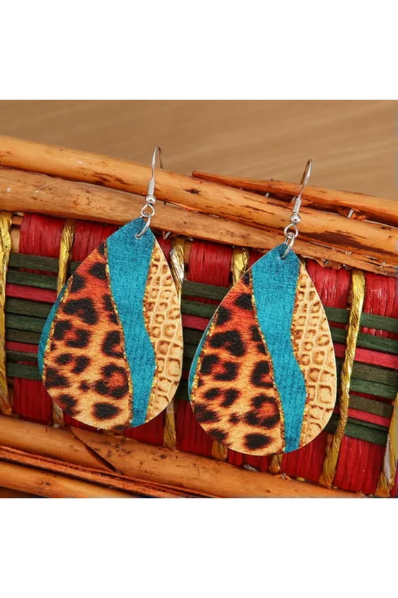 Cheetah Leopard Sequin Leather Teardrop Earrings for Women Fall Jewelry