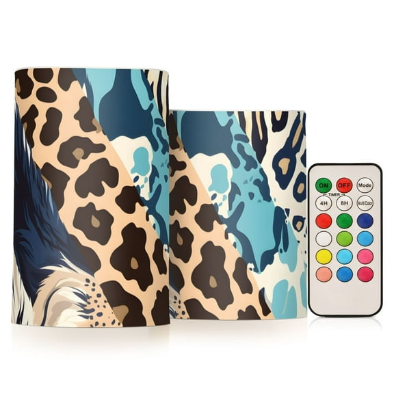 Cheetah Leopard Skin Flameless CandlesLED Lights Battery Operated Candles with Remote and Timers Flicker Lights Votive Set of 2
