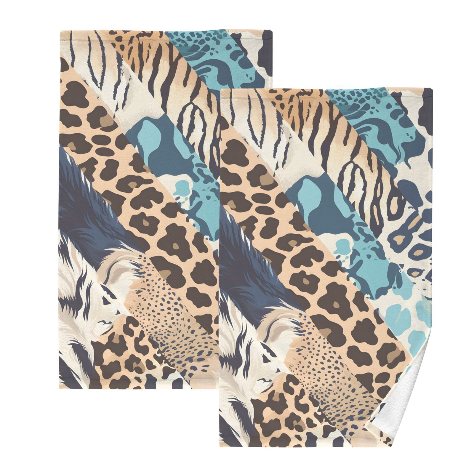 Cheetah Leopard Skin Hand Towels Cotton Bath Towels Large Face Towels Absorbent for Bathroom 2 Packs