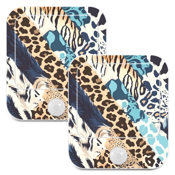 Cheetah Leopard Skin Night Lights Plug into Wall LED with Auto Light Sensor Warm Light for Kids Hallway Bedroom Living Room Kitchen Bathroom Set of 2