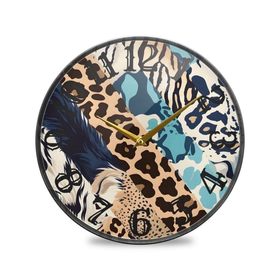 Cheetah Leopard Skin Wall Clock 10 Inch Silent Non Ticking Battery Operated Easy to Read for Kitchen Living Room