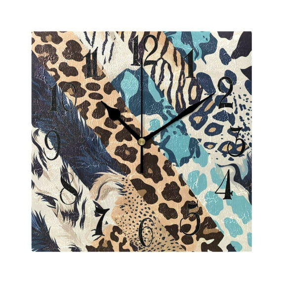 Cheetah Leopard Skin Wall Clock Decorative Square Silent Non-Ticking Operated Clocks Aesthetic for Bedroom Living Room