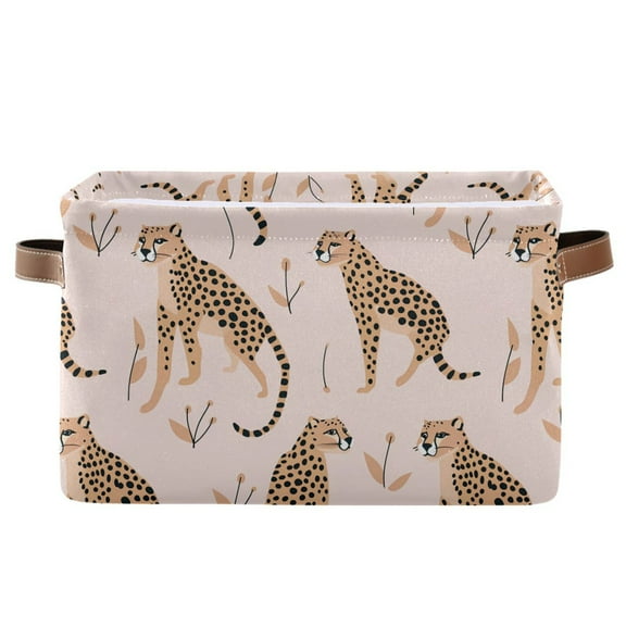 Cheetah Leopard Storage Bins with Handle Fabric Organizer Basket Foldable Box 1 Pack 14.2x10.2x8.3