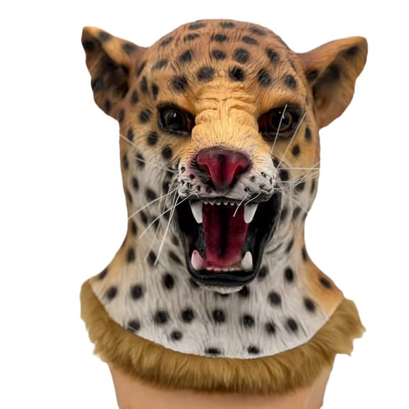 Cheetah Mask Costume, Halloween Full Head Cheetah Mask, Open Mouth Cheetah Mask, Animal Head Mask for Halloween Cosplay Masquerade Costume Party,Wild Beast Mask