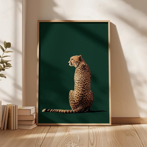 Cheetah Modern Animal Minimal Wildlife Green Contemporary Porch Display Unframed Paper Print