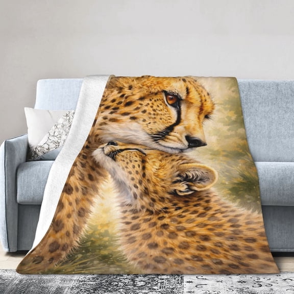 Cheetah Mother and Cub Blanket Gift Tender Nature Home Decor Animal Bond Throw 50x40
