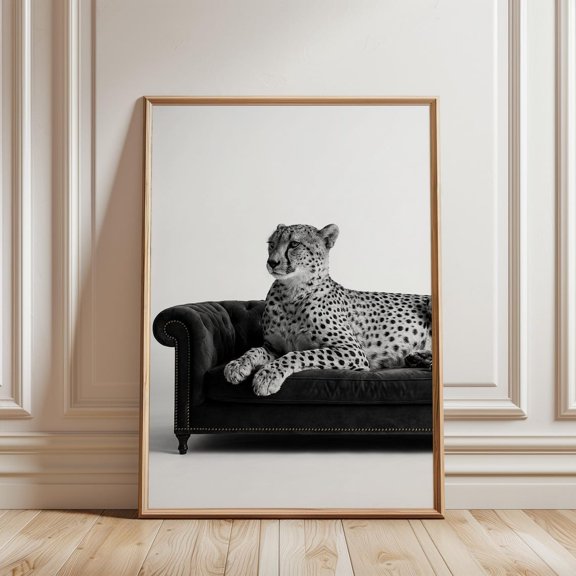 Cheetah On Couch Wall Art Animal Decor Living Room Bedroom Office