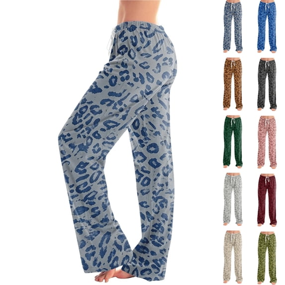 Cheetah Pajama Pants Women Casual Lounge Leopard Pj Pants Lounge Elastic Waist Pajamas Pants Sleepwear Fashion PJ Bottoms Light Blue XXXL