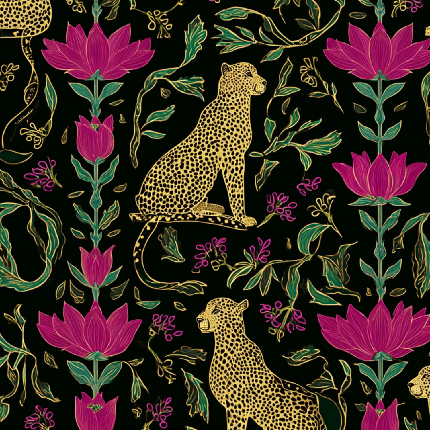 Cheetah Peel and Stick Wallpaper 17.7in x 9.8ft Golden Cheetah Lotus Floral Black Contact Paper Vinyl Waterproof Self Adhesive Wall Paper for Bedroom Shelf Cabinet Renter Friendly
