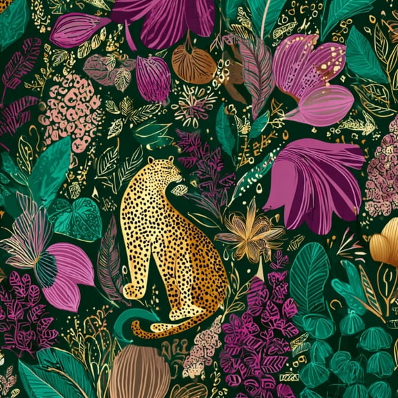 Cheetah Peel and Stick Wallpaper 17.7in x 9.8ft Golden Leopard Floral Jungle Pink Green Leaves Contact Paper Vinyl Waterproof Self Adhesive Wall Paper for Bedroom Shelf Cabinet Renter Friendly