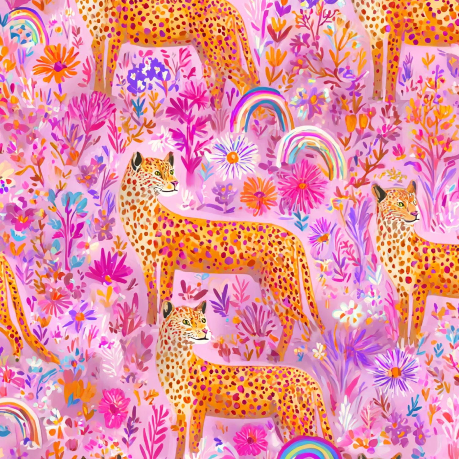 Cheetah Peel and Stick Wallpaper 17.7in x 9.8ft Leopard Print Vibrant Floral Pink Garden Rainbows Contact Paper Vinyl Waterproof Self Adhesive Wall Paper for Bedroom Shelf Cabinet Renter Friendly