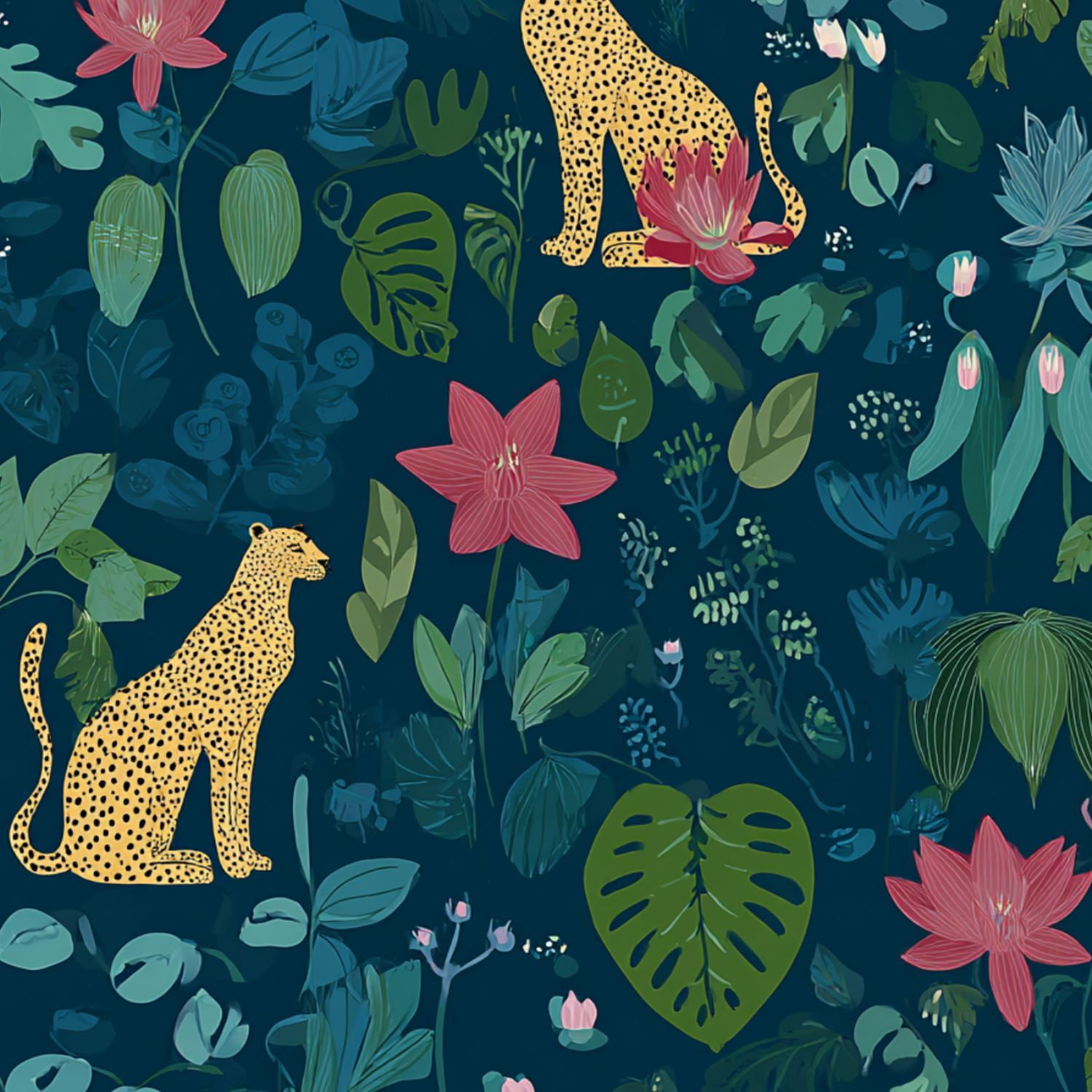 Cheetah Peel and Stick Wallpaper 17.7in x 9.8ft Leopard Tropical Flowers Greenery Dark Contact Paper Vinyl Waterproof Self Adhesive Wall Paper for Bedroom Shelf Cabinet Renter Friendly