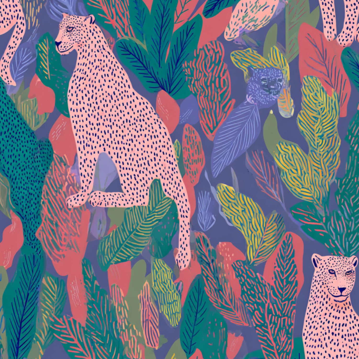 Cheetah Peel and Stick Wallpaper 23.6in x 9.8ft Pink Teal Cheetah Jungle Tropical Leaves Purple Contact Paper Vinyl Waterproof Self Adhesive Wall Paper for Bedroom Shelf Cabinet Renter Friendly