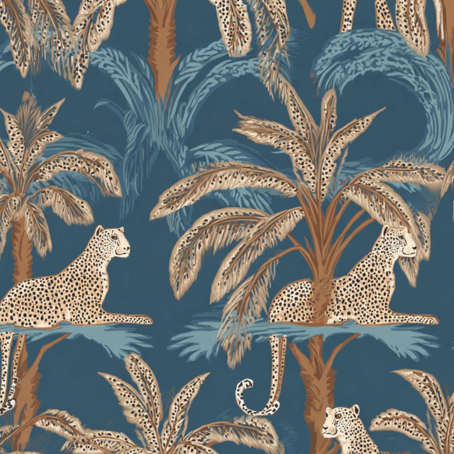 Cheetah Peel and Stick Wallpaper 23.6in x 9.8ft Tropical Jungle Cheetahs Palm Trees Blue Contact Paper Vinyl Waterproof Self Adhesive Wall Paper for Bedroom Shelf Cabinet Renter Friendly