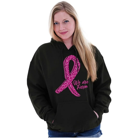 Cheetah Pink Ribbon We Are Fierce Women Plus Size Graphic Pullover Hoodie Brisco Brands 2X
