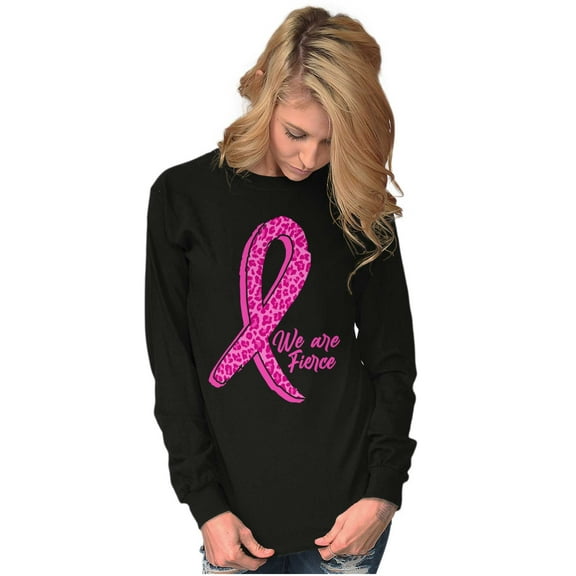 Cheetah Pink Ribbon We Are Fierce Women's Long Sleeve T Shirt Brisco Brands X