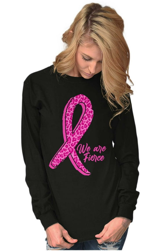 Cheetah Pink Ribbon We Are Fierce Women's Long Sleeve T Shirt Brisco Brands X