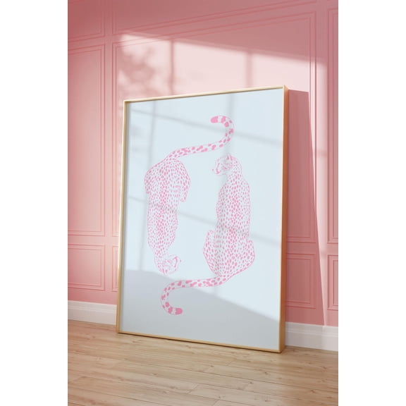 Cheetah Poster, Blue Pink Leopard Poster, Preppy Dorm Room Decor, Trendy Wall Art, College Apartment Aesthetic, Retro Y2K Poster, 249, Stretched Canvas Size 16x24