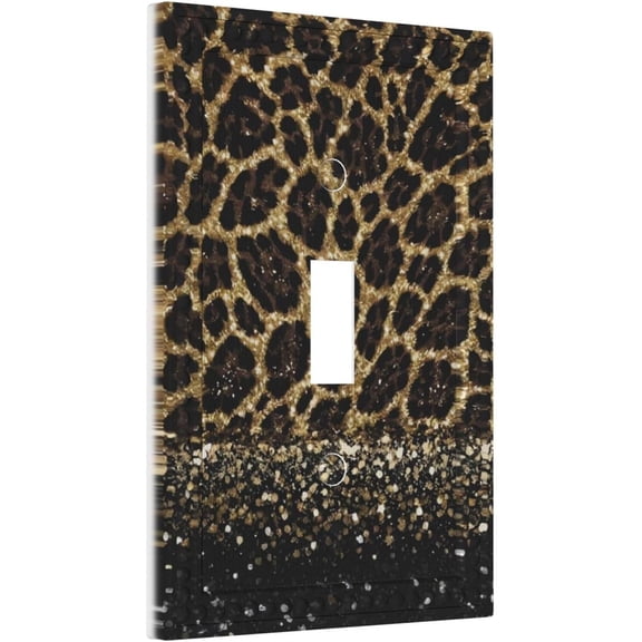 Cheetah Print 1 Gang Light Switch Plate Black Leopard Skin African Big Cat Single Toggle WallPlate Cover Switchplate Sparkle Stars Galaxy Glitter Faceplate Wild Animals Hunting Theme Wildlife Decor