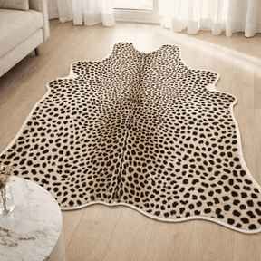 VALOMENE Cheetah Print Area Rug, 5.7' x 7' Faux Fur Leopard Skin Rug, Soft Shaggy Animal Print Carpet for Living Room, Bedroom, Office Decor