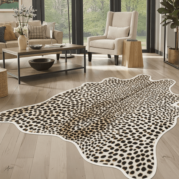 VALOMENE Cheetah Print Area Rug, 6' x 8' Faux Fur Leopard Skin Rug, Soft Shaggy Animal Print Carpet for Living Room, Bedroom, Office Decor