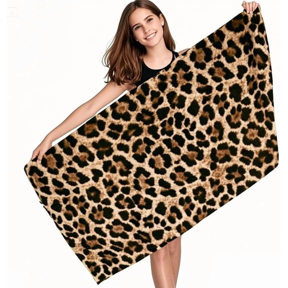 Cheetah Print Beach Towel, Leopard Towel Quick Dry Absorbent Sand Free Microfiber, Use for Pool, Bath, Yoga, Swim, Shower