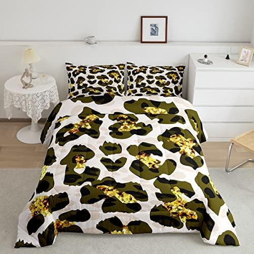 Cheetah Print Bedding Comforter Sets,Rose Gold Colored Leopard Print Bedding Sets Full,Luxury Sequin Duvet Insert,Safari Animal Quilted Comforter,Ultra Soft Cozy Duvet Sets