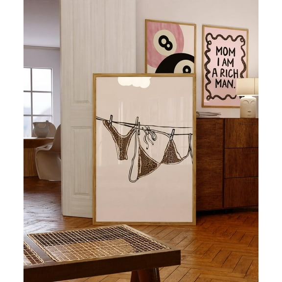 Cheetah Print Bikini On Clothesline Print, College Apartment Decor, Coastal Dorm Room Posters, Trendy Beach House Wall Art, Girly Aesthetic Wall Art, Modern Wall Decor, 8x12 UNFRAMED