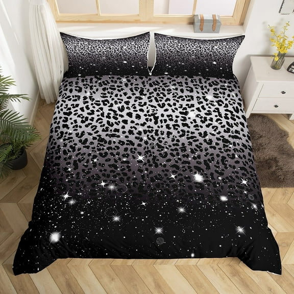 Cheetah Print Comforter Cover ,Black Grey Leopard Skin African Big Cat Bedding Set,Sparkle Stars Galaxy Glitter Duvet Cover,Woodland Animal Twin Bed Set