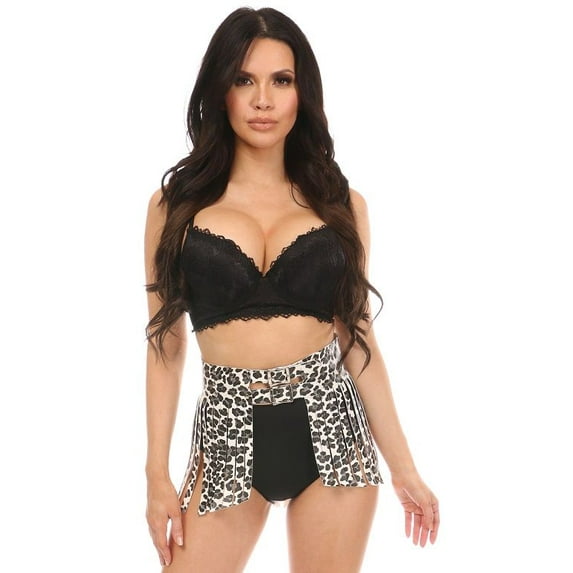 Cheetah Print Faux Leather Fringe Skirt