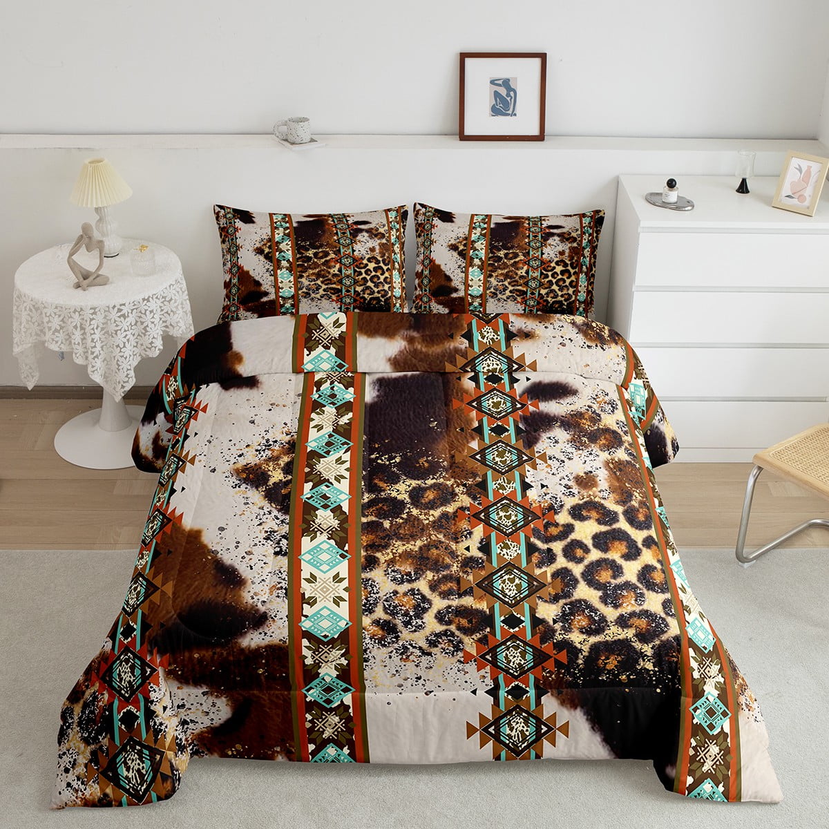 Cheetah Print Quilt western Comforter Set Twin,Brown Cow Print Bedding ...
