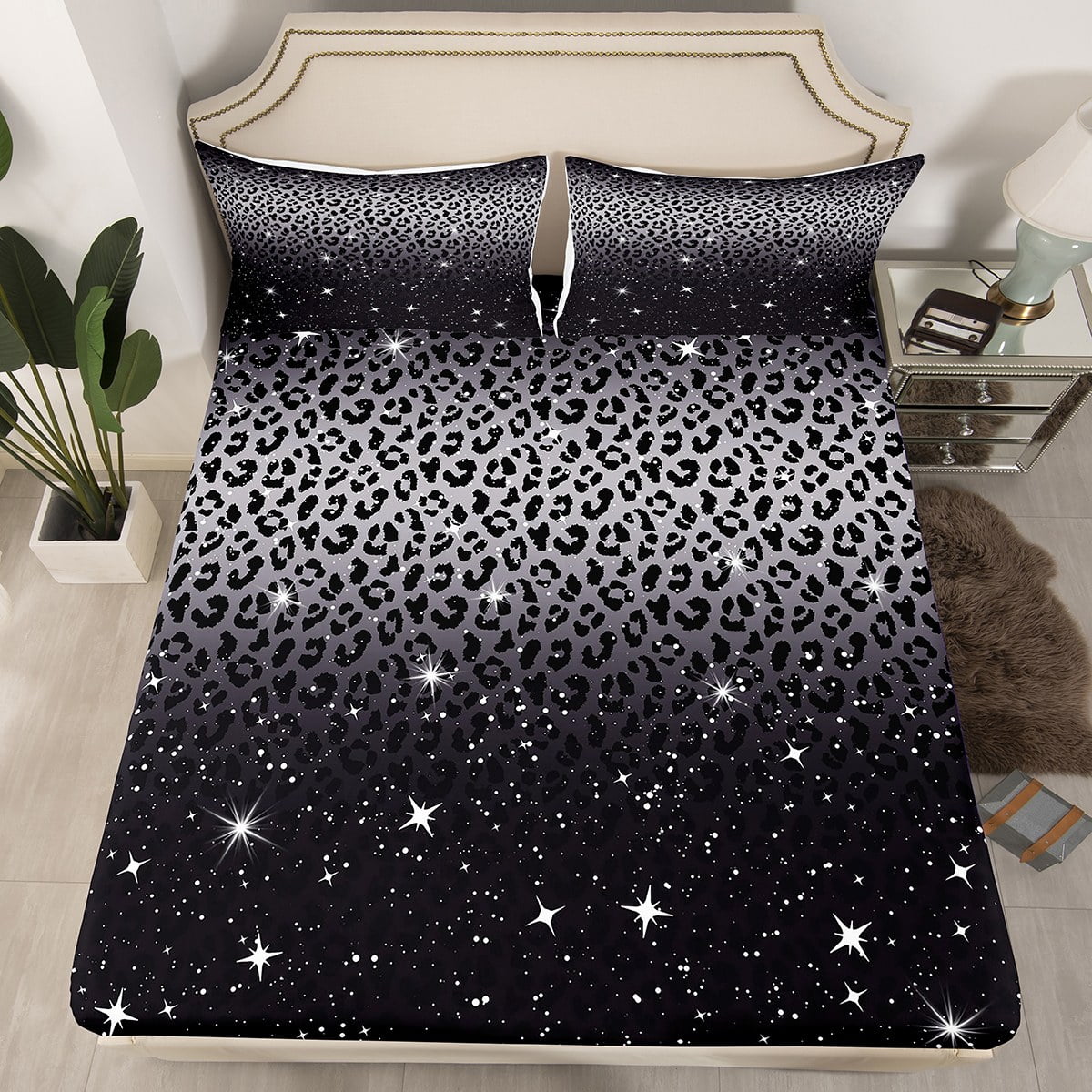 Cheetah Print Sheets,Black Grey Leopard Skin African Big Cat Bed Sheets
