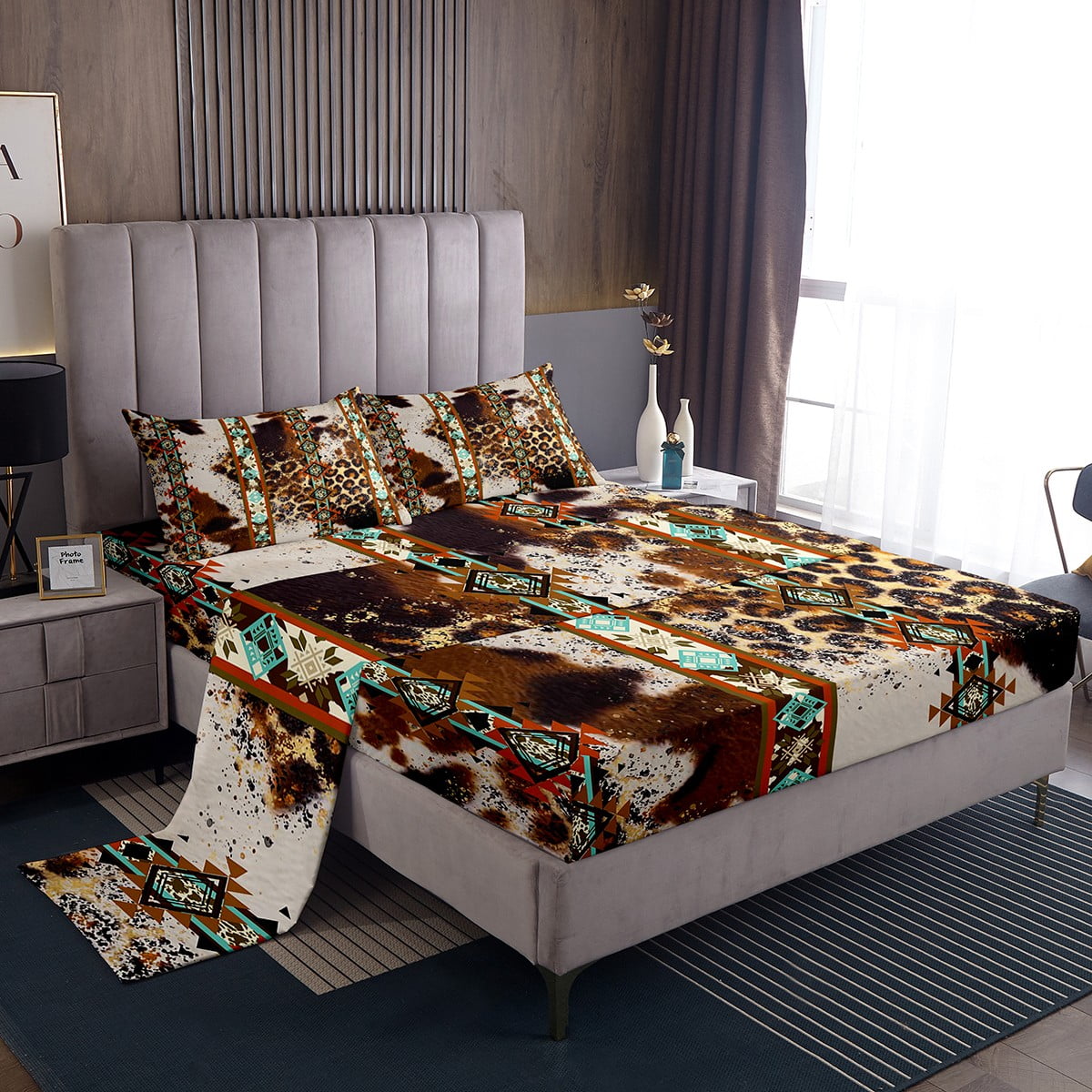 Cheetah Print Sheets western Sheet Set Twin,Brown Cow Print Bed Sheets