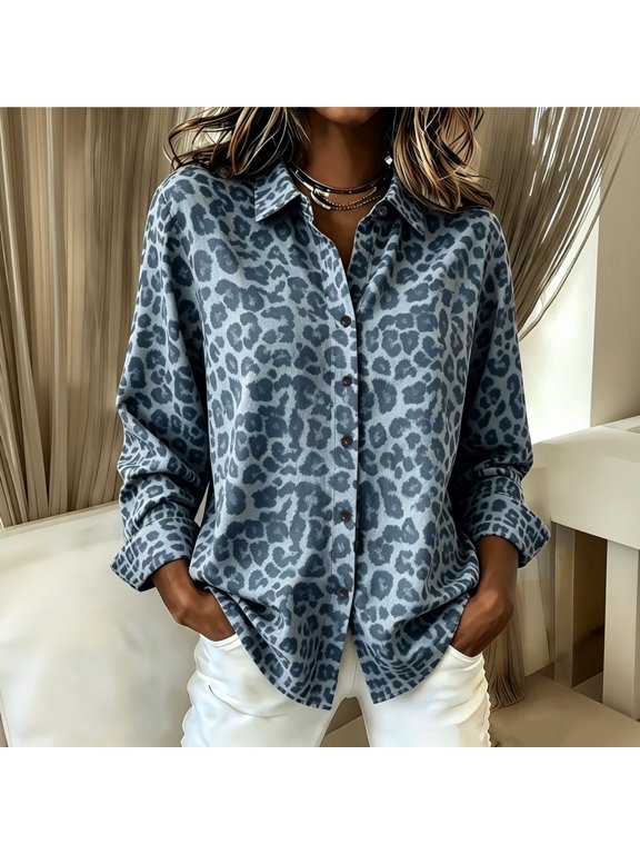 Cheetah Print Shirts for Women Button Down Leopard Print Tops Long Sleeve Light Trendy Fall Casual Blouse
