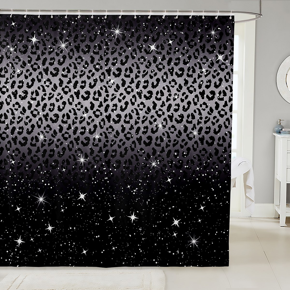 Cheetah Print Shower Curtain,Black Leopard Skin African Big Cat,Sparkle