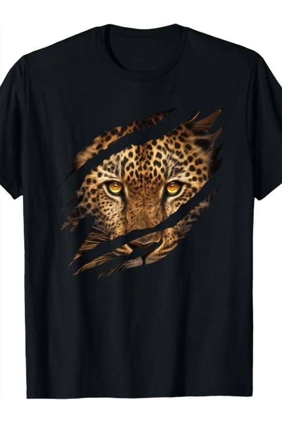 Cheetah Print T-Shirt - Crew Neck Tee Eye Catching Leo.Pard Design