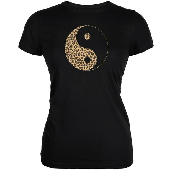 Cheetah Print Yin Yang Black Juniors Soft T-Shirt - Medium
