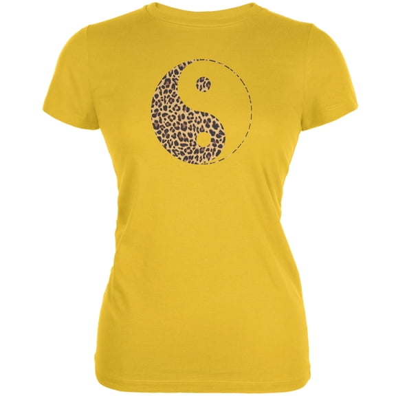 Cheetah Print Yin Yang Bright Yellow Juniors Soft T-Shirt - 2X-Large