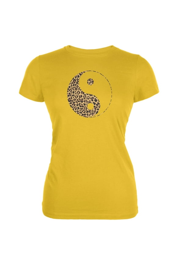 Cheetah Print Yin Yang Bright Yellow Juniors Soft T-Shirt - Medium