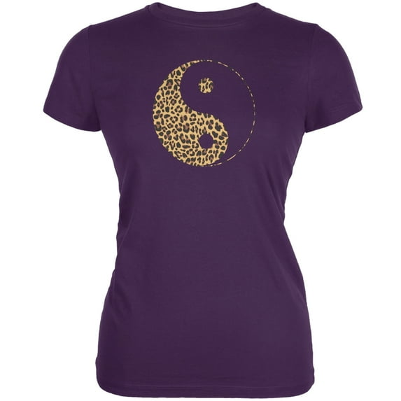 Cheetah Print Yin Yang Purple Juniors Soft T-Shirt - 2X-Large