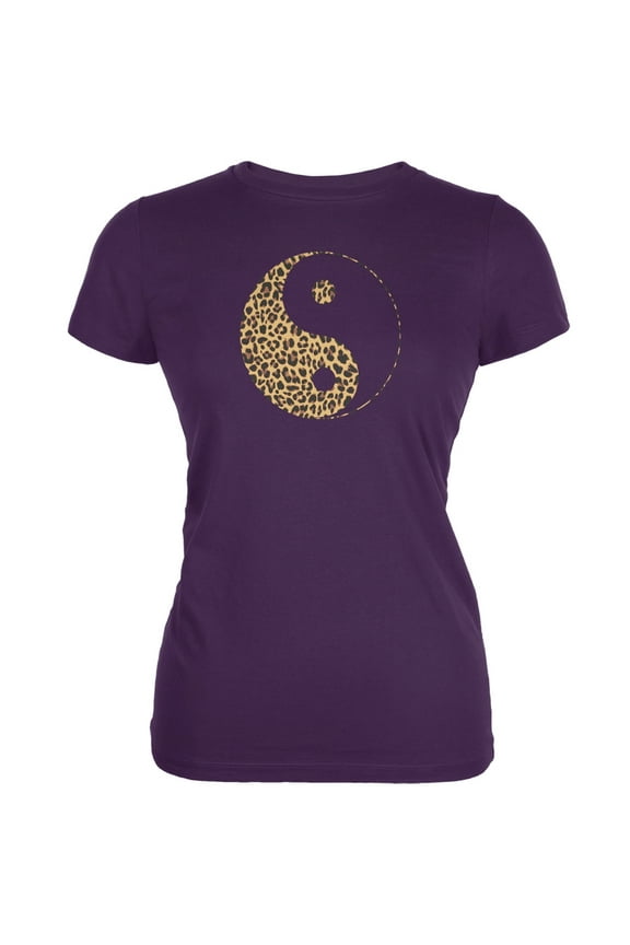 Cheetah Print Yin Yang Purple Juniors Soft T-Shirt - 2X-Large