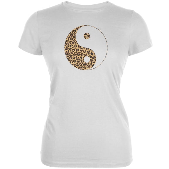 Cheetah Print Yin Yang White Juniors Soft T-Shirt - 2X-Large